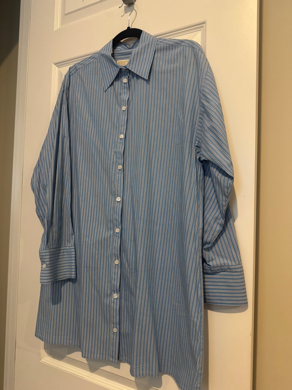 Michael Kors Light Blue Pinstripe Women's Button-Up Shirt Dress